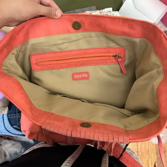 NWT Dolce Vita‎ Vegan Suede Leather Callum Tote Handbag Red Anthropologie - Picture 6 of 10